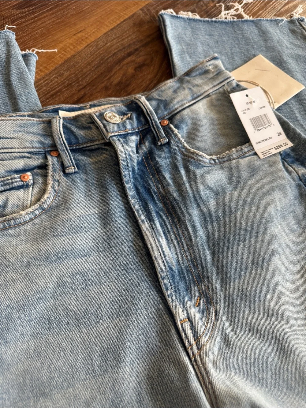 MOTHER Light Blue Wide-Leg Frayed Hem Jeans - Picture 4 of 5